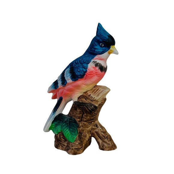 Blue Jay Figurine On Tree Stump VTG Hand Painted Porcelain Decorative Home Decor - Picture 14 of 14
